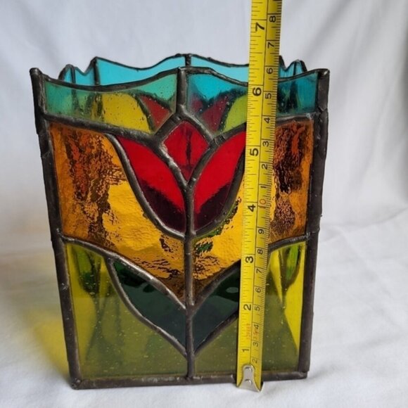 Stained Glass Tulip Box Votive  Candle Holder Storage Display Very Pretty - Picture 5 of 8